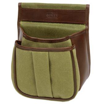 Olive Canvas & Leather Divided Shell Pouch