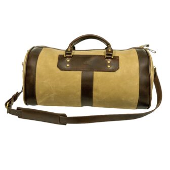 Sand Canvas & Leather Round Duffel Bags